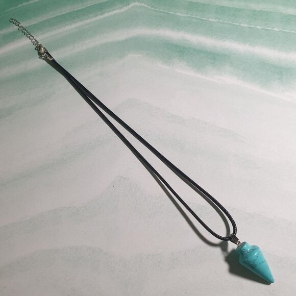Turquoise Acrylic Pendant Necklace With Adjustable Black Cord & Lobster Clasp - Picture 3 of 4